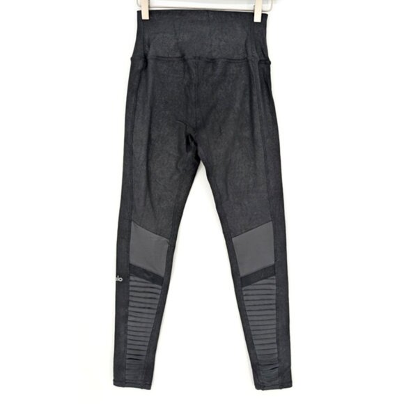 Alo Yoga Black High Waist Moto Legging Glossy Back Athletic Athleisure Medium - Picture 8 of 12